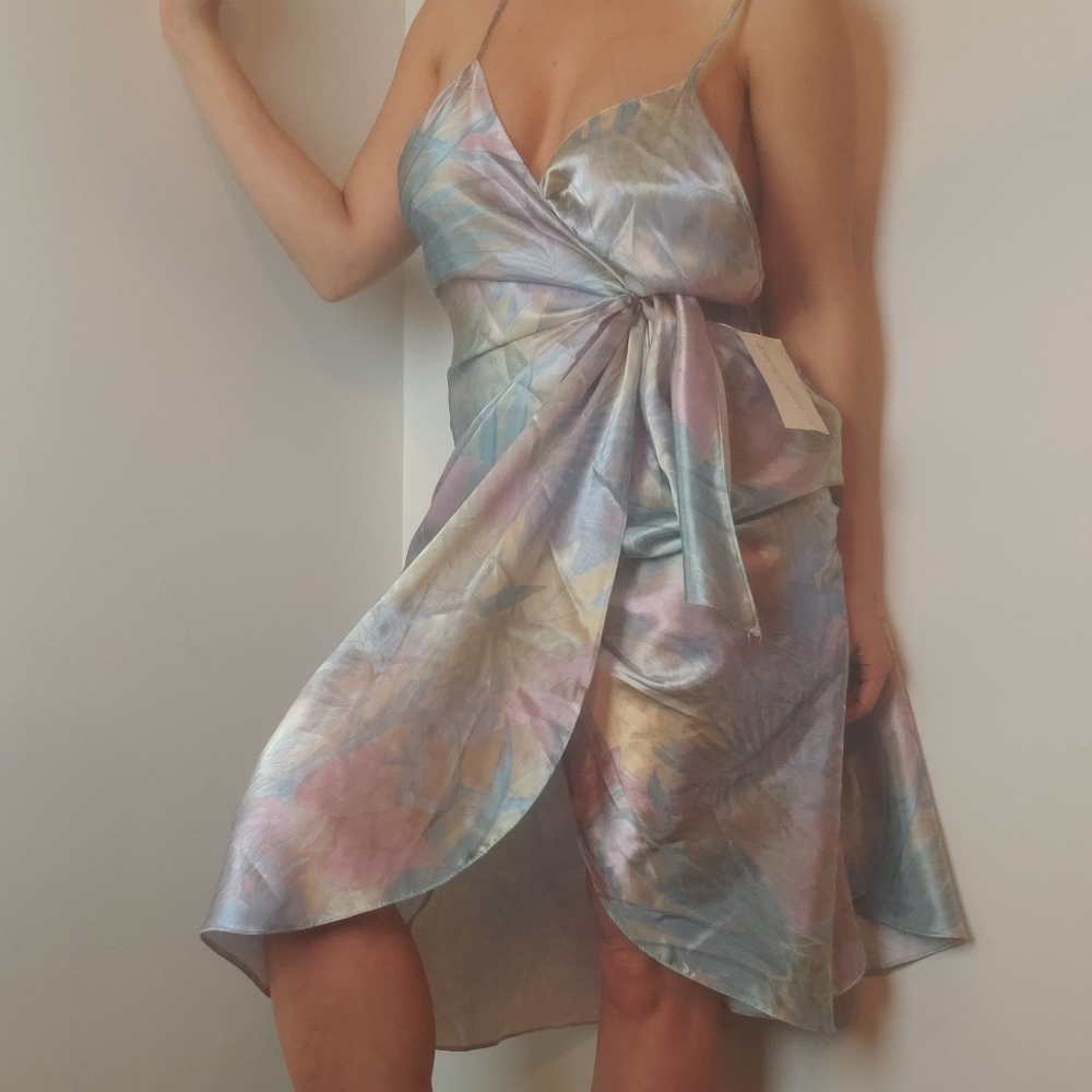 Vintage Liquid Satin Wrap V Neck Dress - Picture 2 of 16